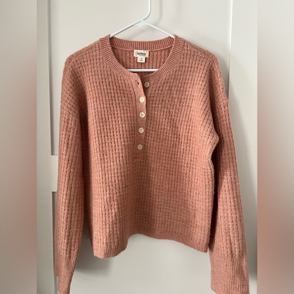 Up West soft waffle Henley sweater size M